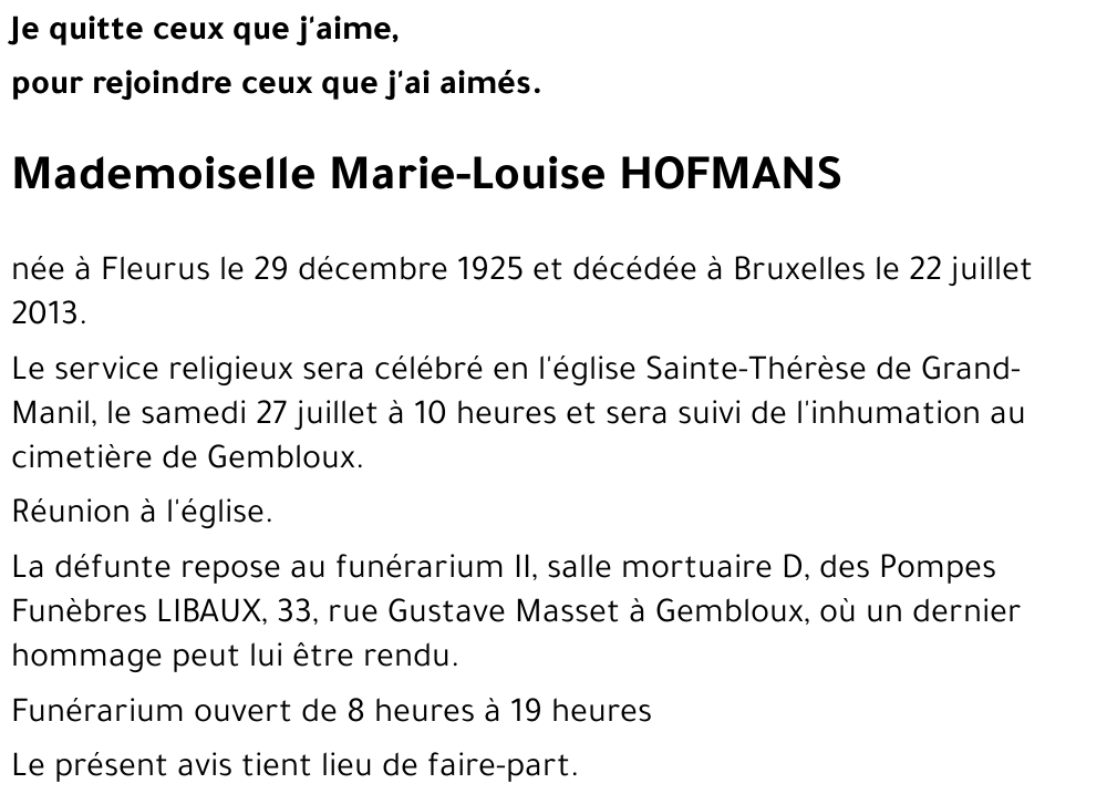 Marie-Louise HOFMANS