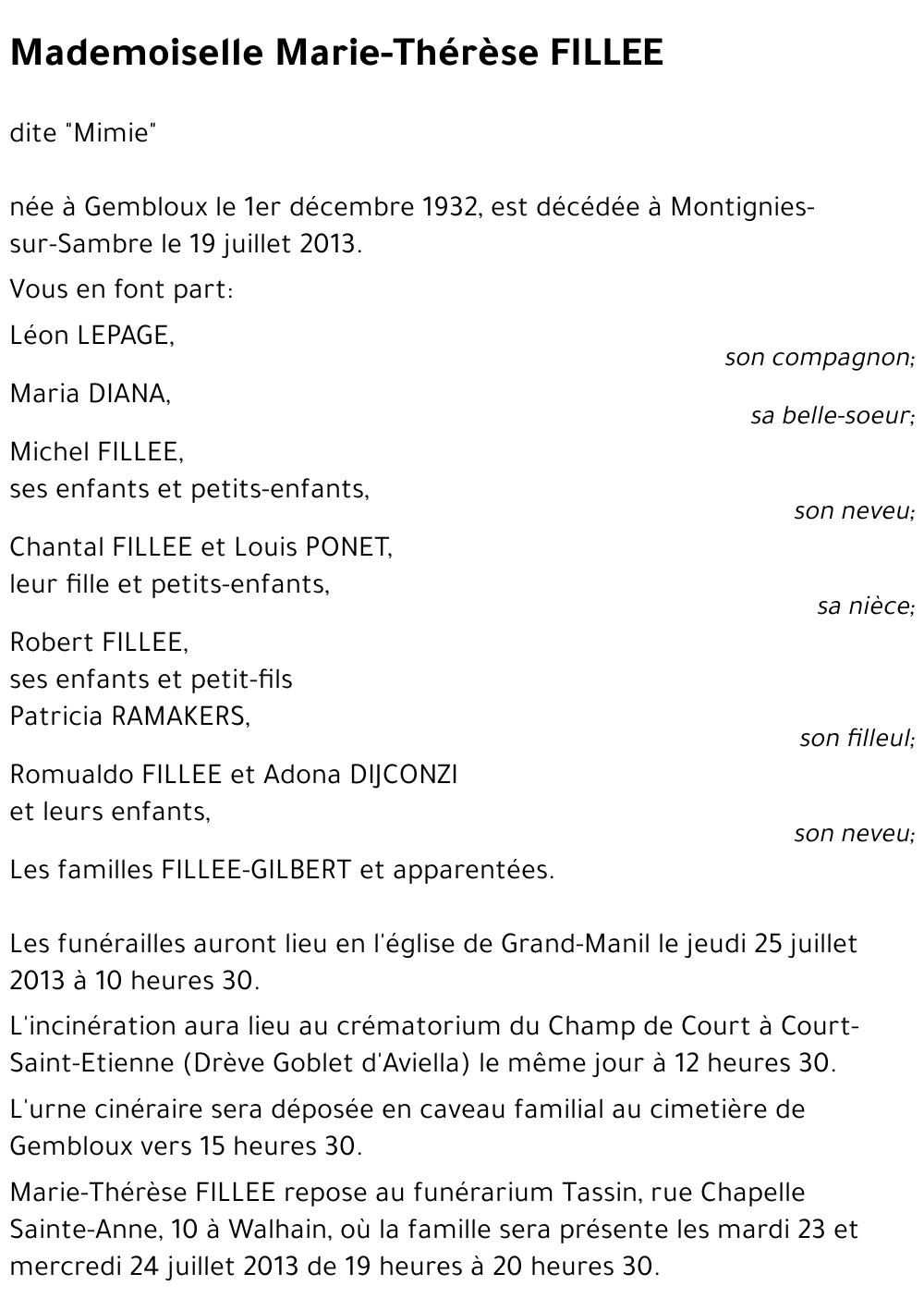 Marie-Thérèse FILLÉE