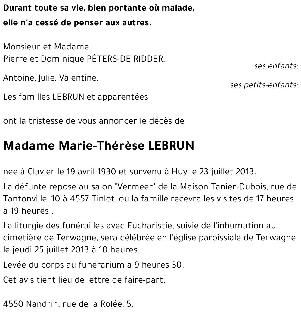 Marie-Thérèse LEBRUN