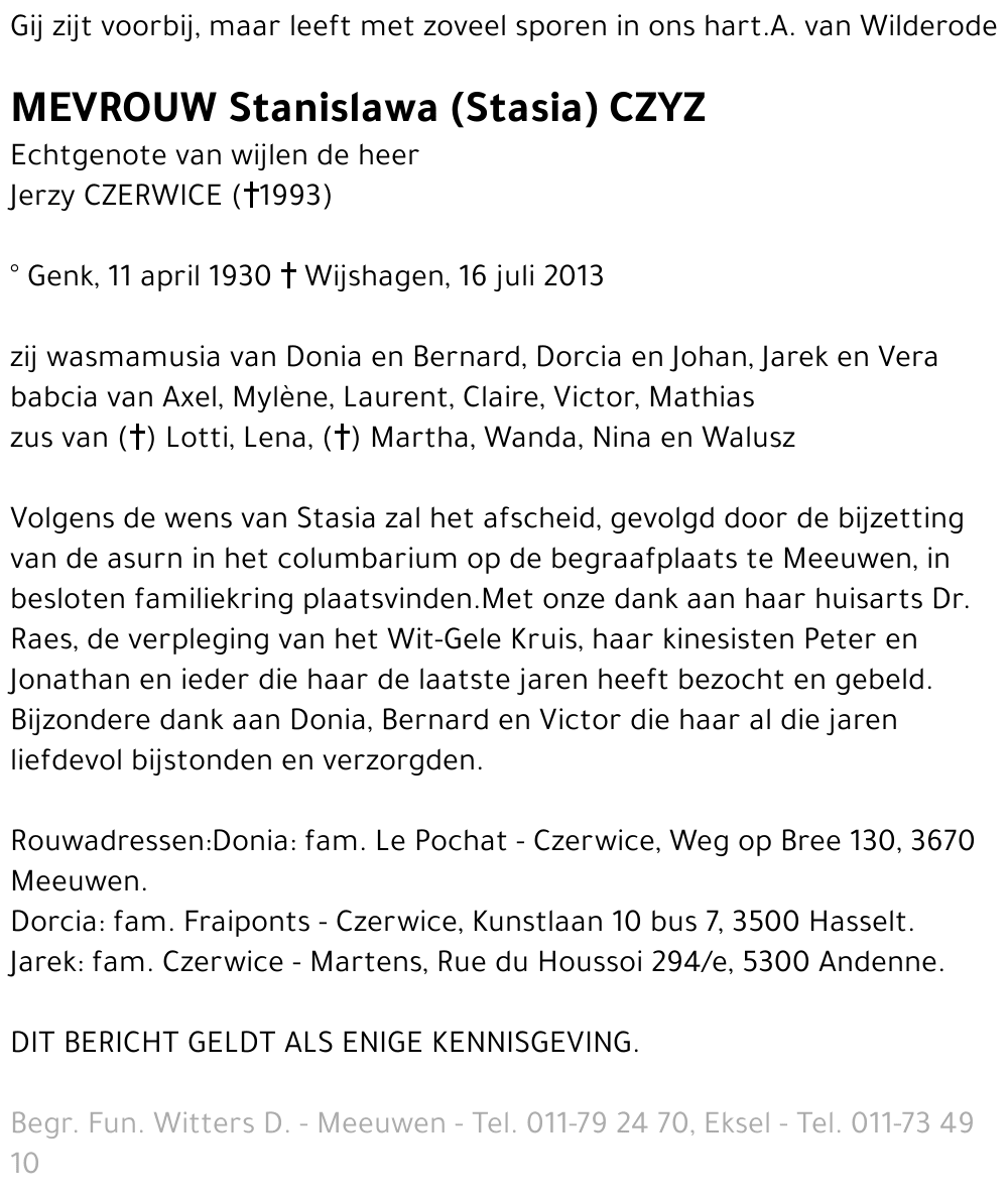 Stanislawa (Stasia) Czyz