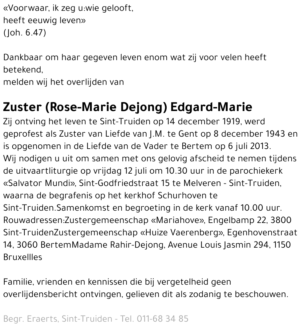 Zuster Edgard-Marie Rose-Marie Dejong