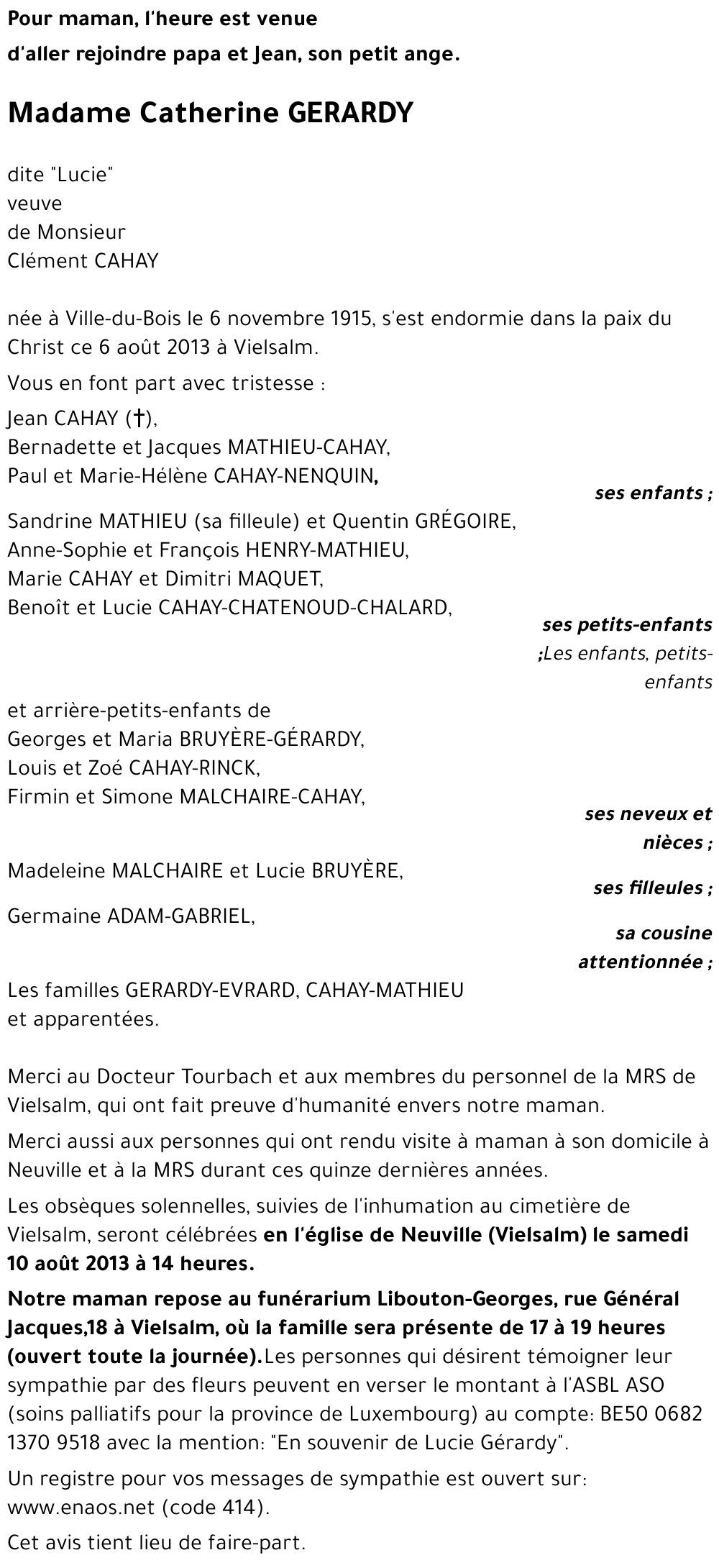 Catherine (dite Lucie) GERARDY