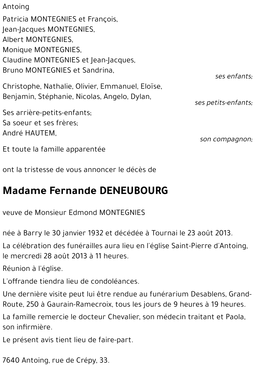 Fernande DENEUBOURG