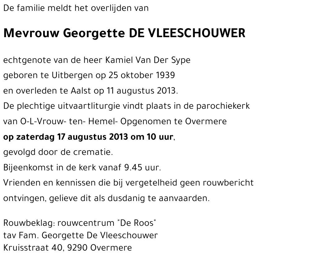 Georgette DE VLEESCHOUWER