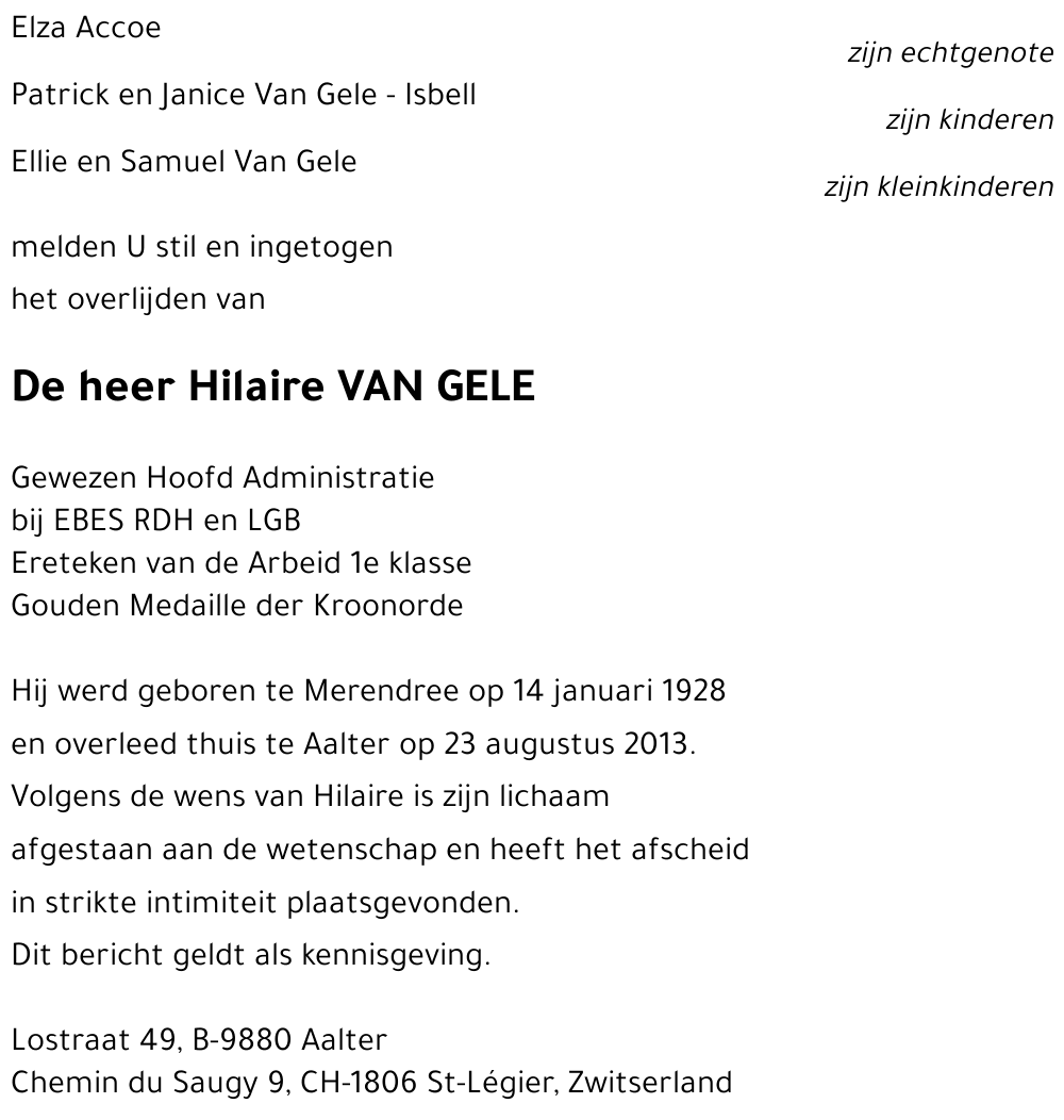 Hilaire VAN GELE