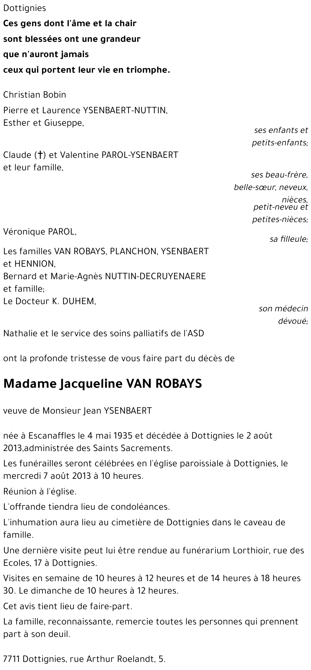 Jacqueline VAN ROBAYS