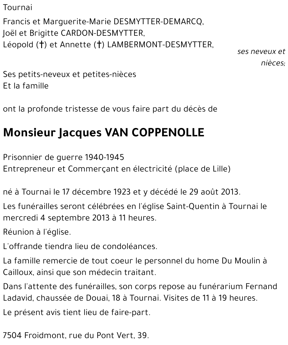 Jacques VAN COPPENOLLE