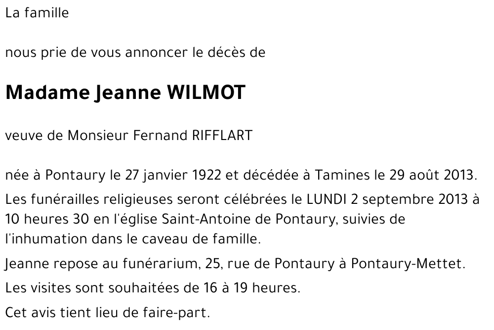 Jeanne WILMOT