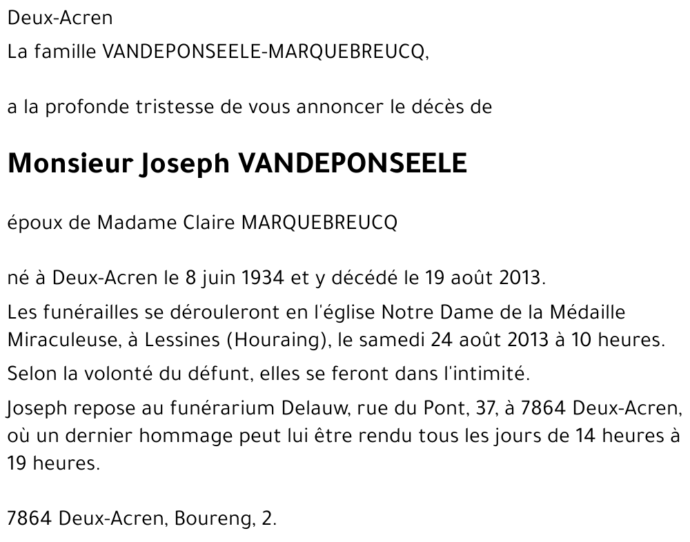 Joseph VANDEPONSEELE