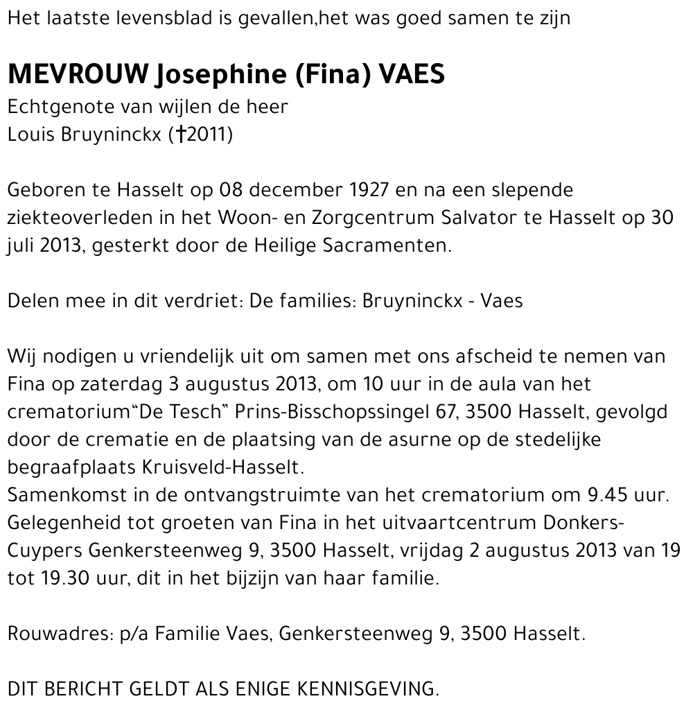 Josephine (Fina) Vaes