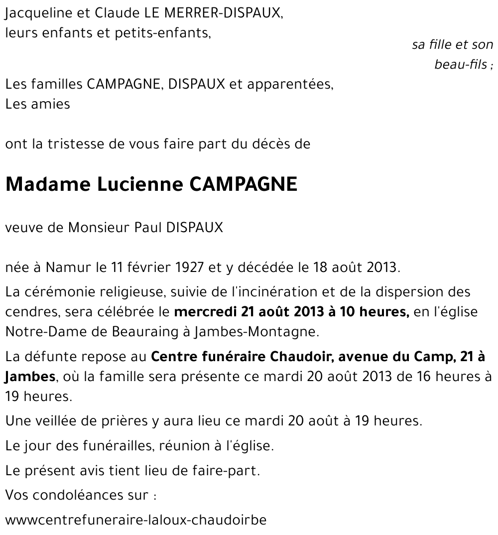 Lucienne CAMPAGNE