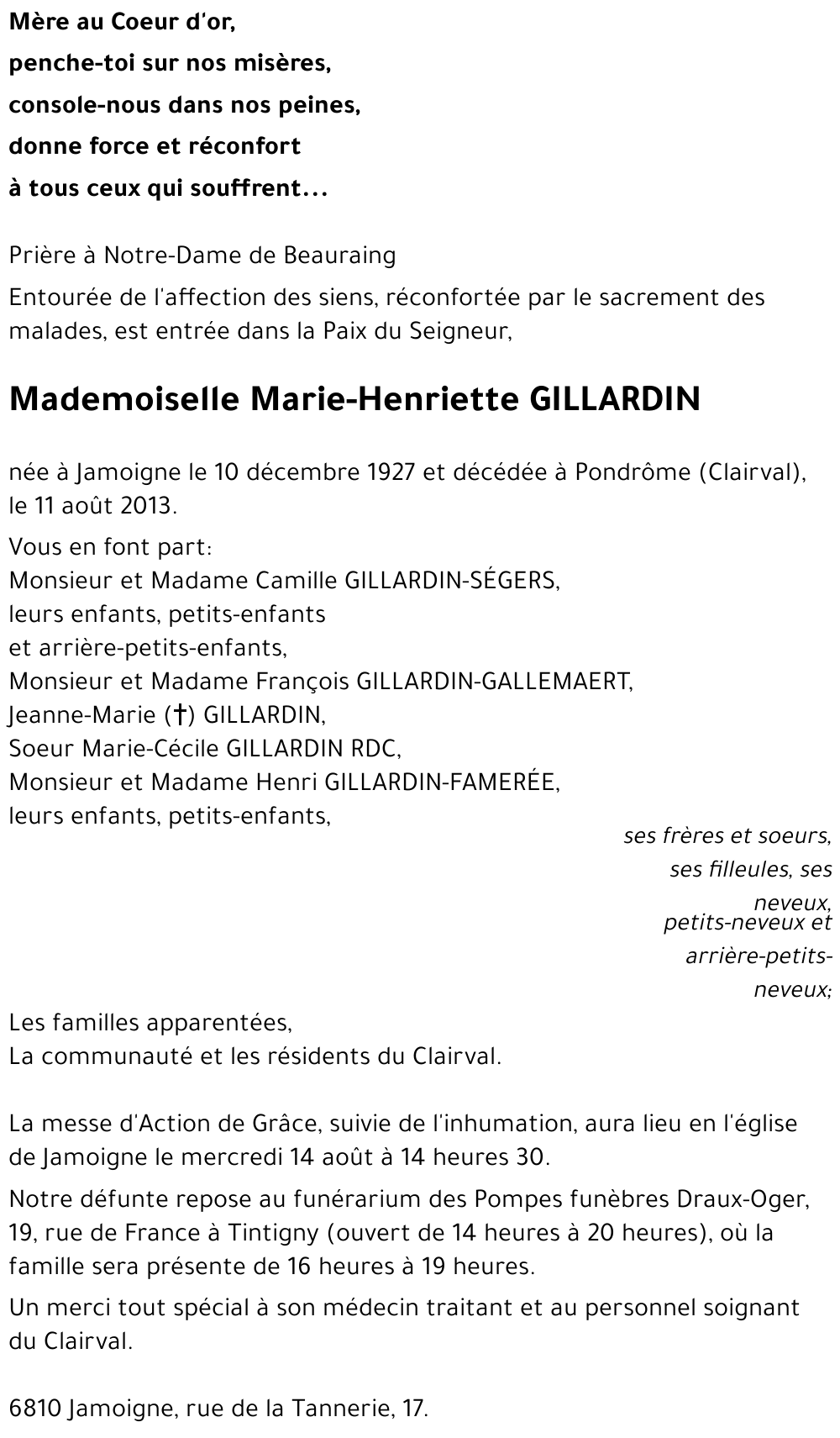 Marie-Henriette GILLARDIN
