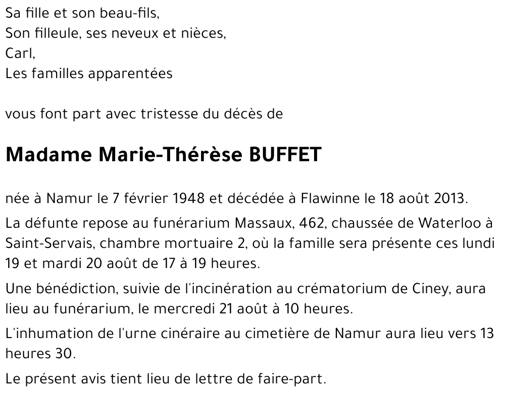 Marie-Thérèse BUFFET