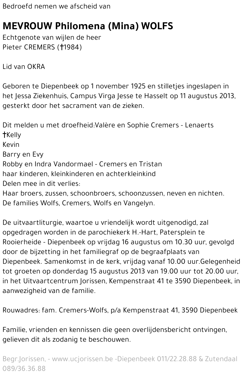 Philomena (Mina) Wolfs