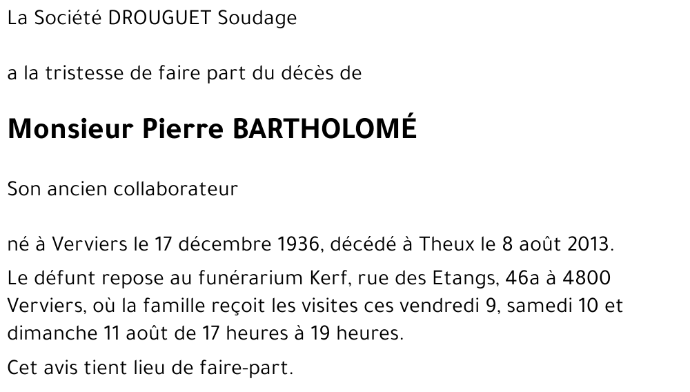 Pierre BARTHOLOMÉ
