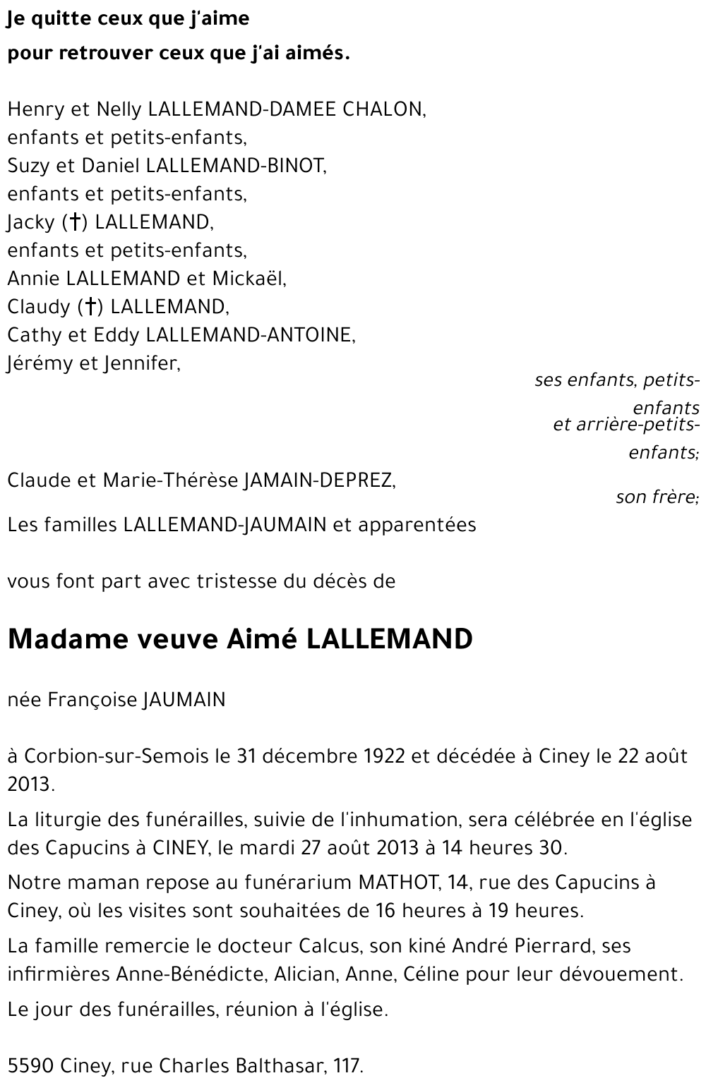 veuve Aimé LALLEMAND