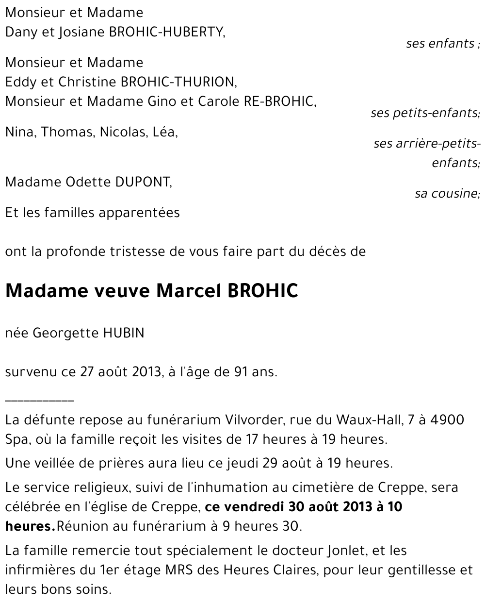 veuve Marcel BROHIC