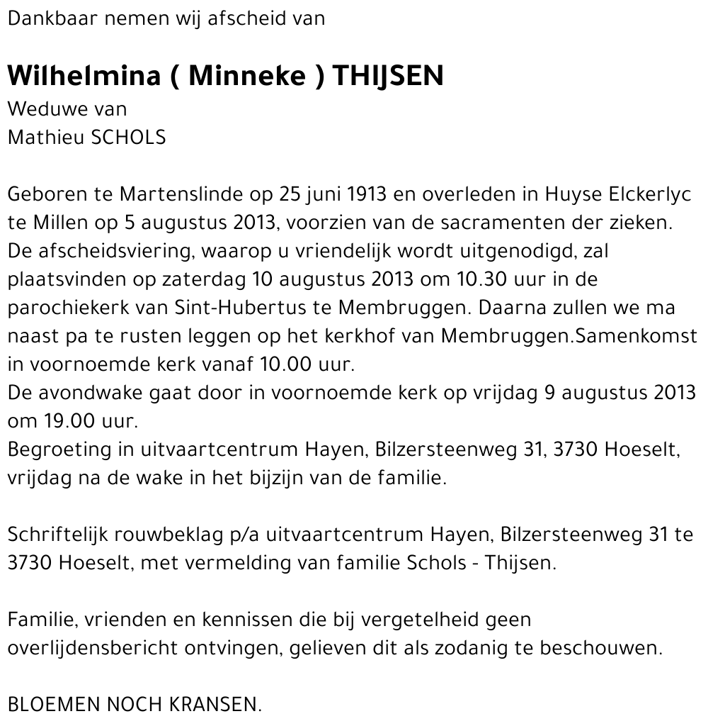 Wilhelmina ( Minneke ) THIJSEN
