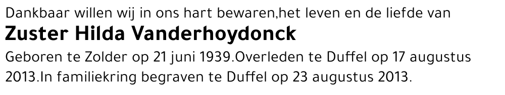 Zuster Hilda Vanderhoydonck