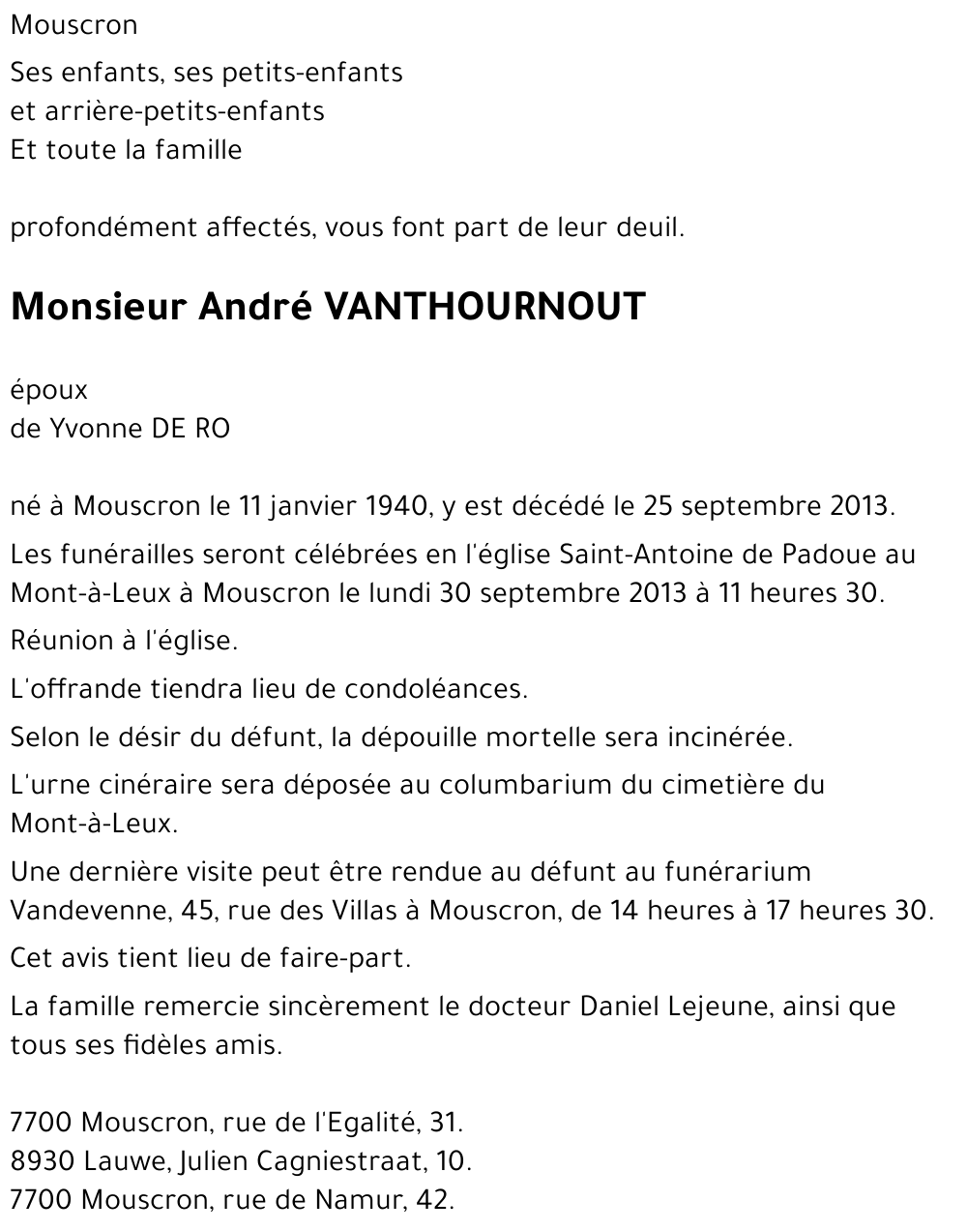 André VANTHOURNOUT