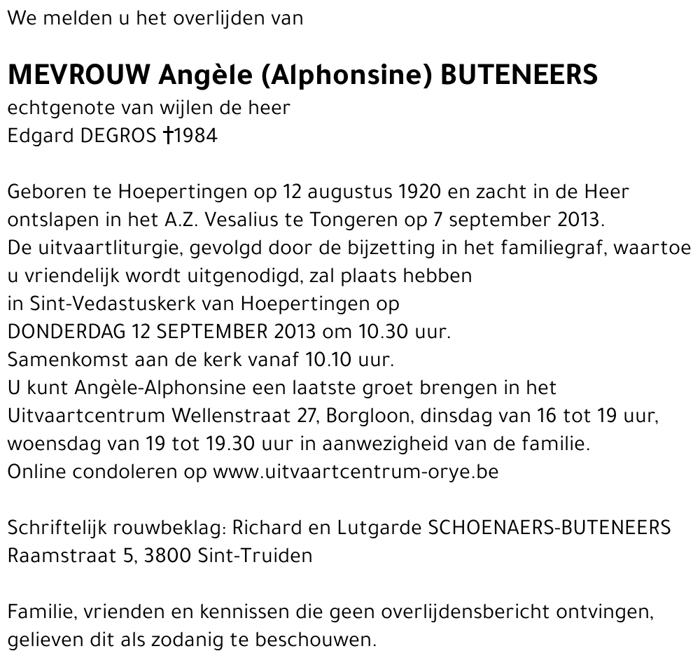 Angèle (Alphonsine) Buteneers