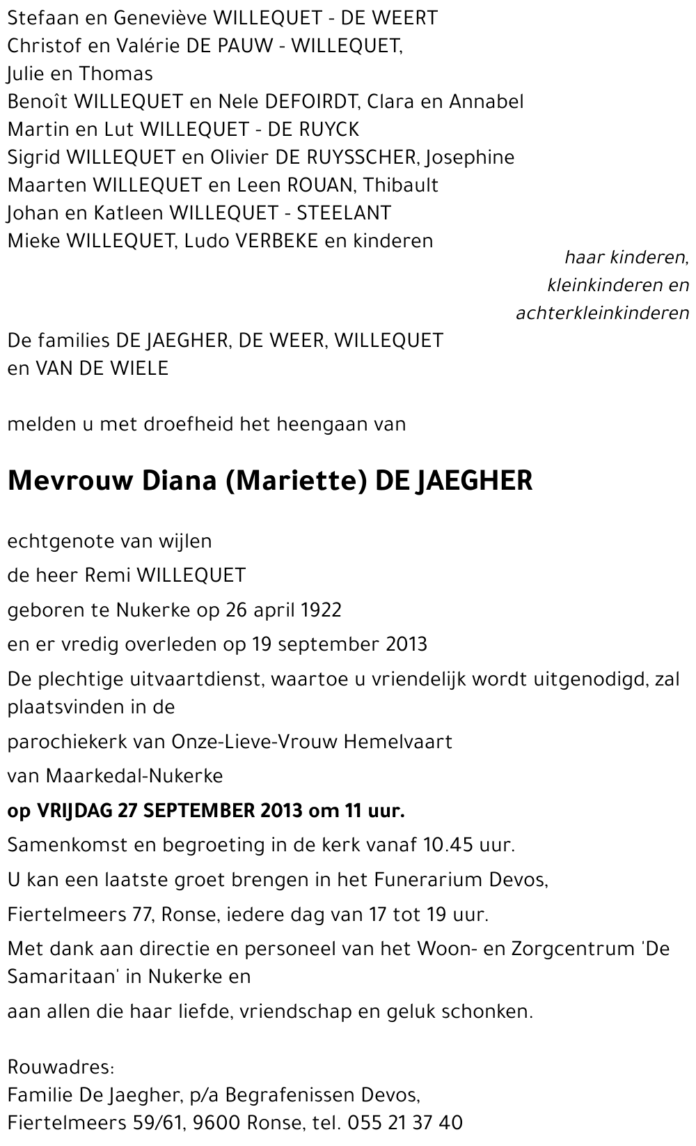 Diana (Mariette) DE JAEGHER