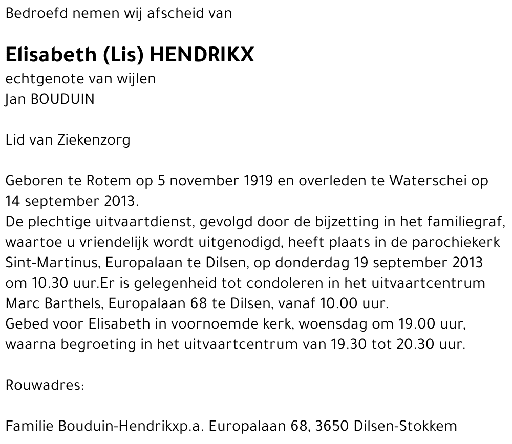 Elisabeth (Lis) Hendrikx