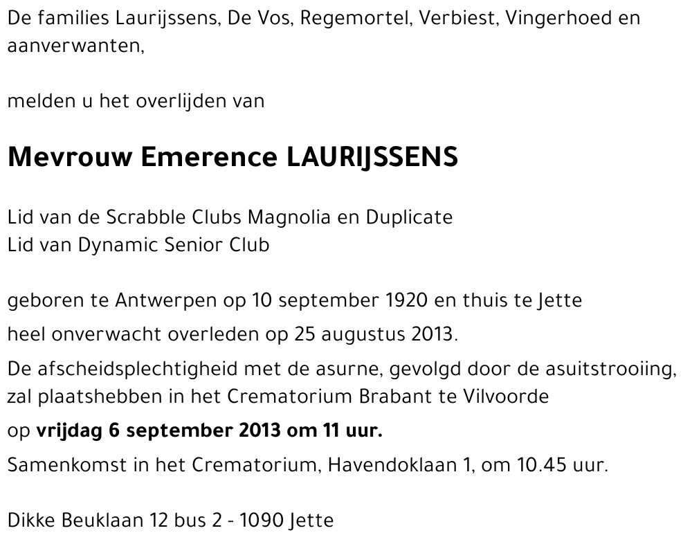Emerence LAURIJSSENS