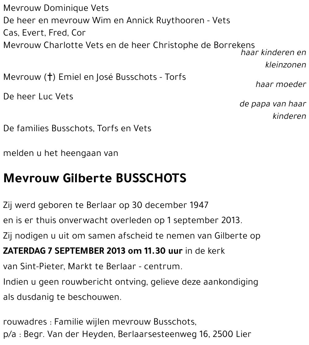 Gilberte BUSSCHOTS