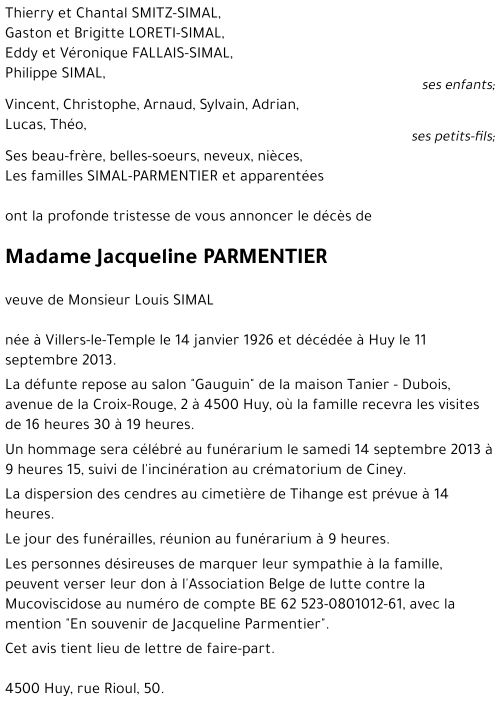 Jacqueline PARMENTIER