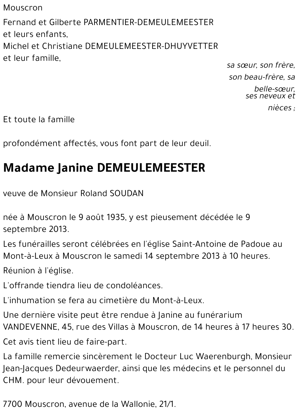 Janine DEMEULEMEESTER