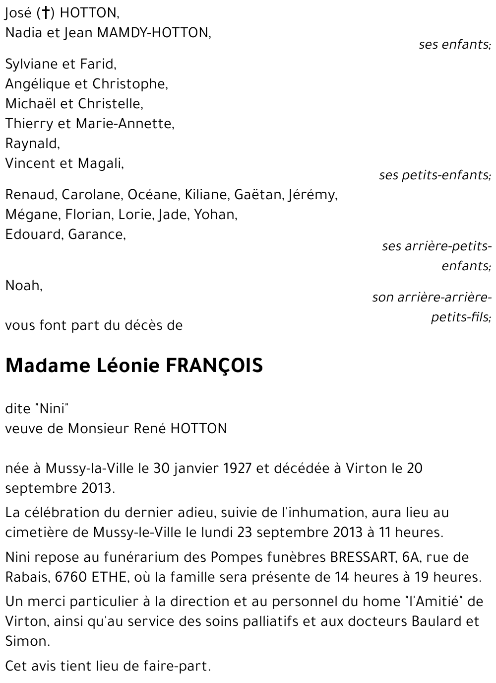 Léonie FRANÇOIS « dite Nini »