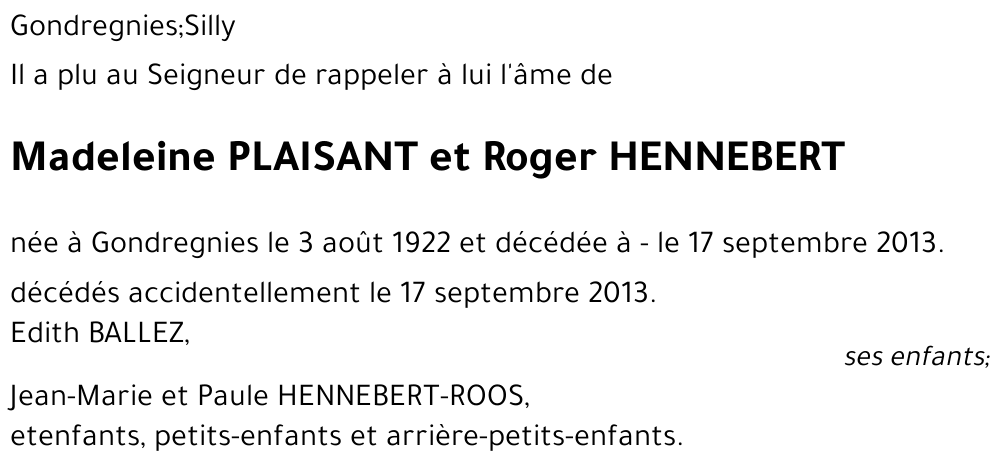 Madeleine Roger Plaisant Hennebert