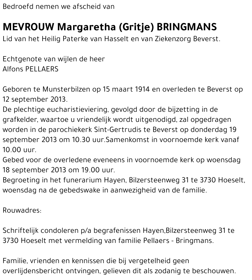 Margaretha BRINGMANS