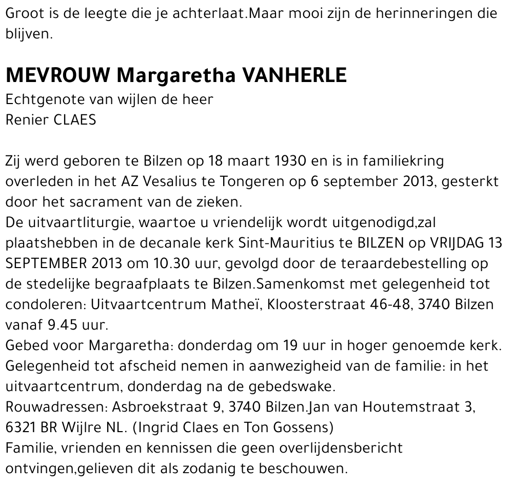 Margaretha VANHERLE