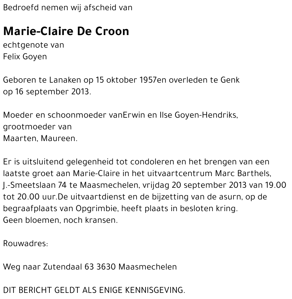 Marie-Claire De Croon