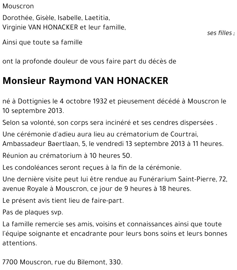 Raymond VAN HONACKER