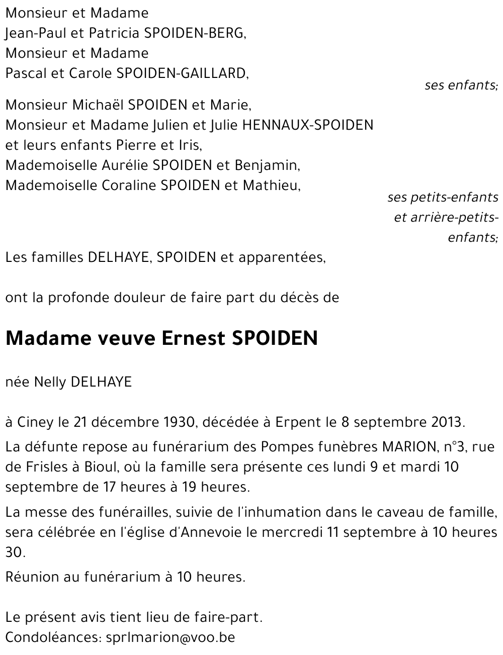 veuve Ernest SPOIDEN