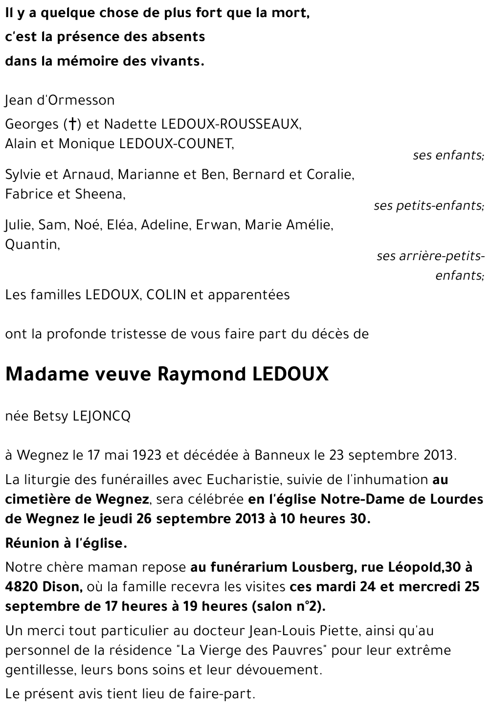 veuve Raymond LEDOUX
