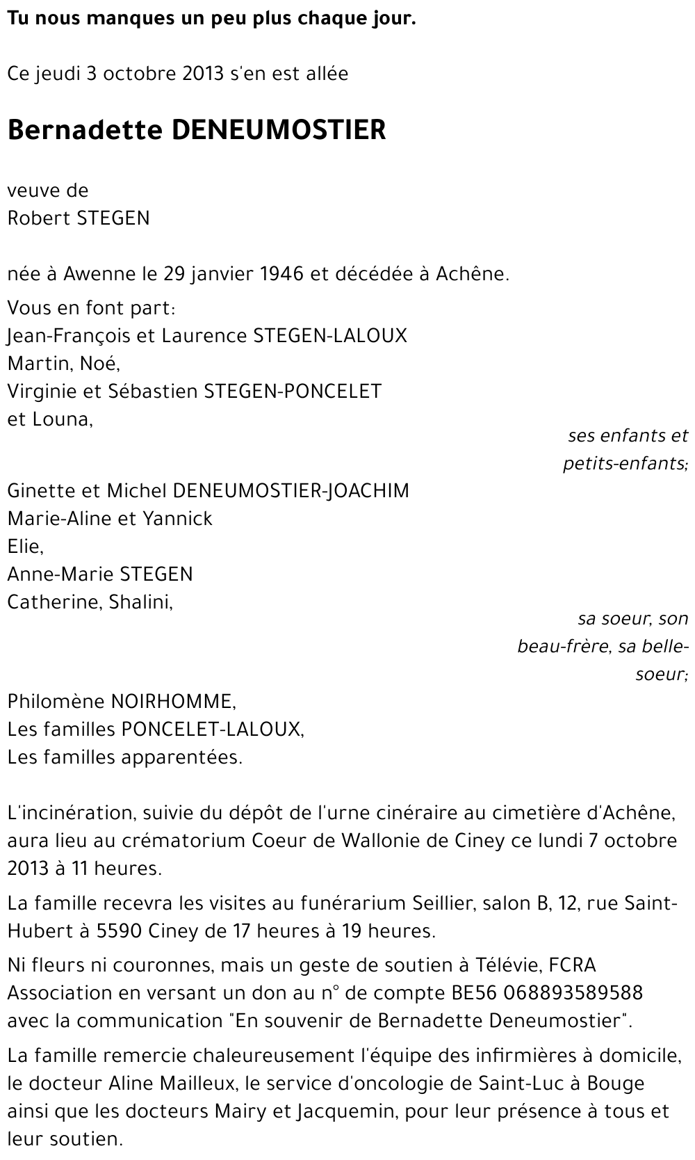 Bernadette DENEUMOSTIER