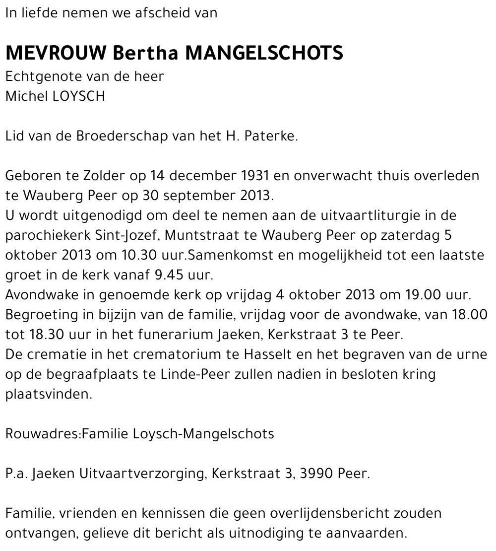 Bertha MANGELSCHOTS