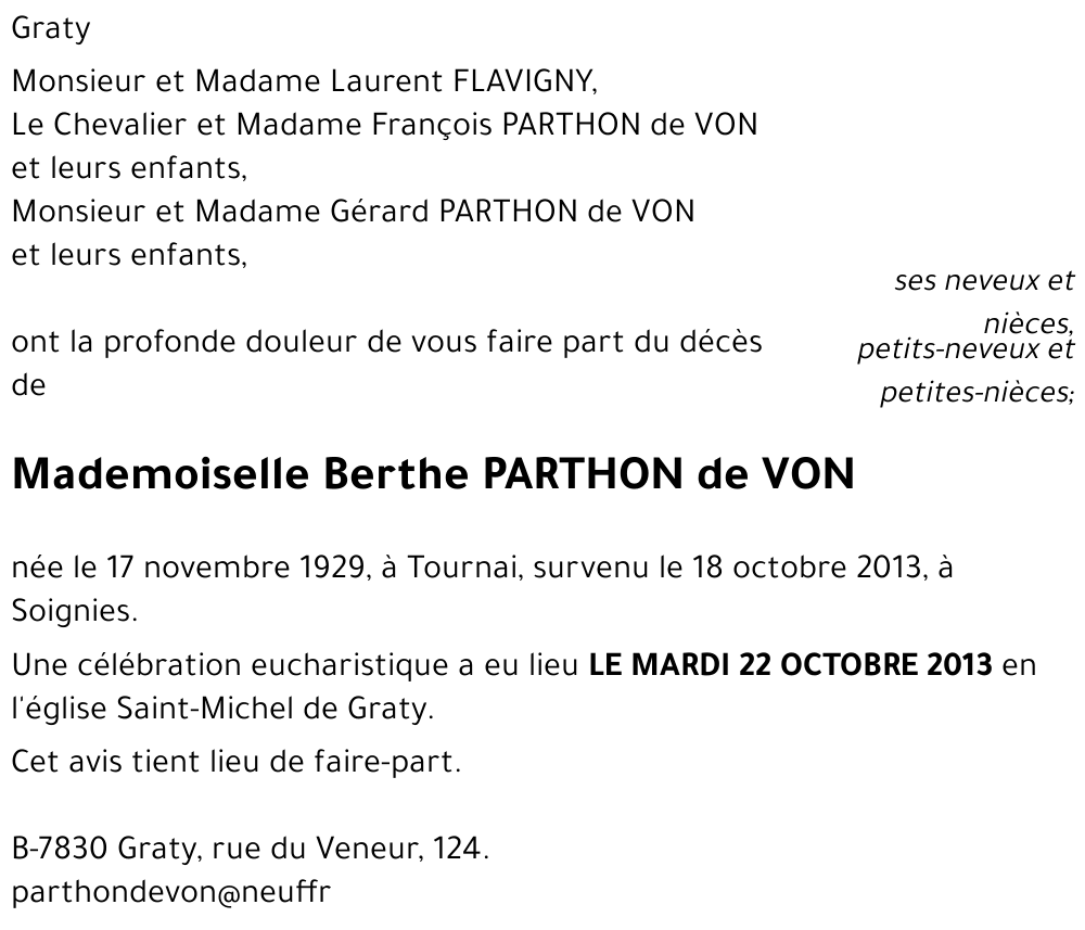 Berthe PARTHON de VON