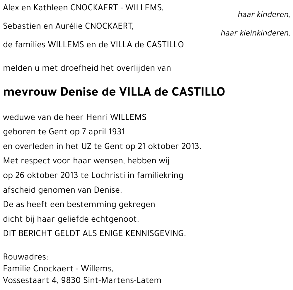 Denise de VILLA de CASTILLO