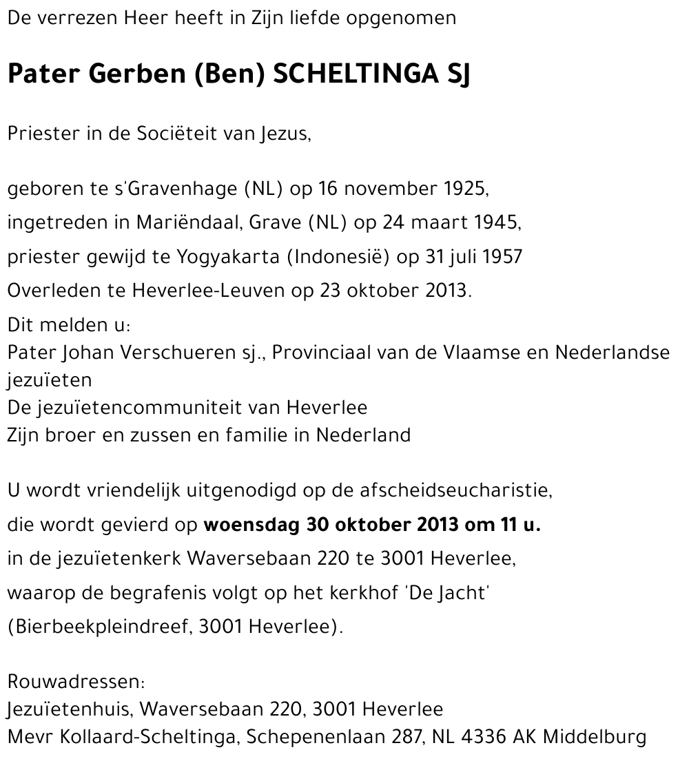 Gerben (Ben) SCHELTINGA SJ