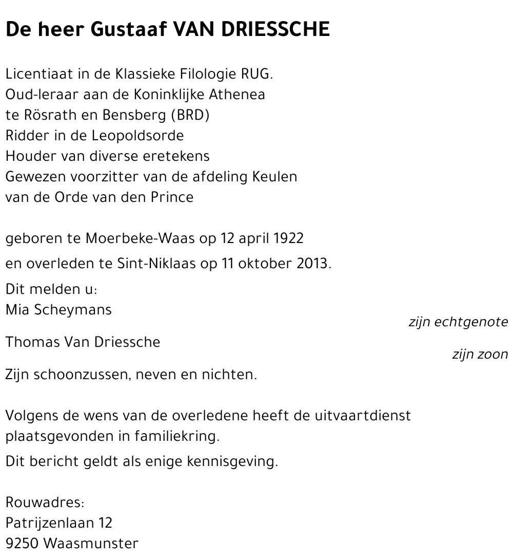 Gustaaf VAN DRIESSCHE