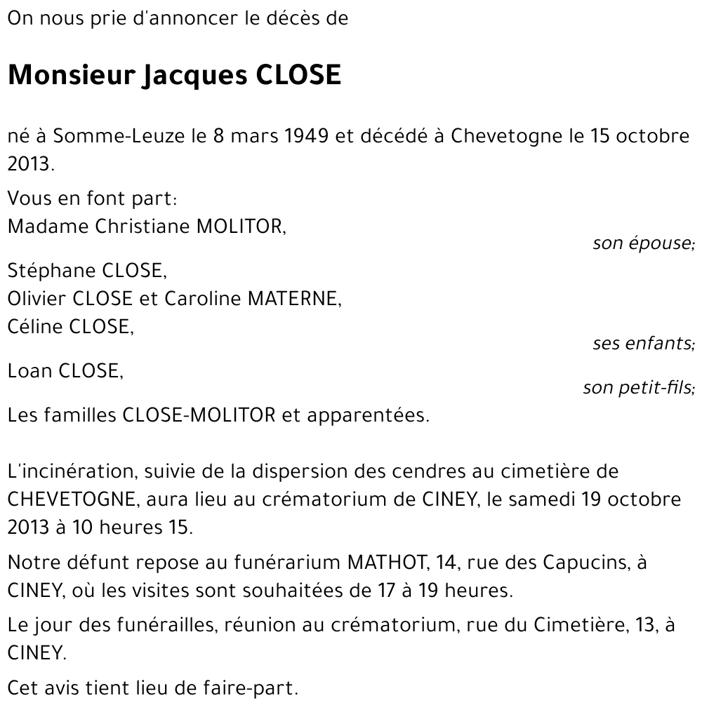 Jacques CLOSE