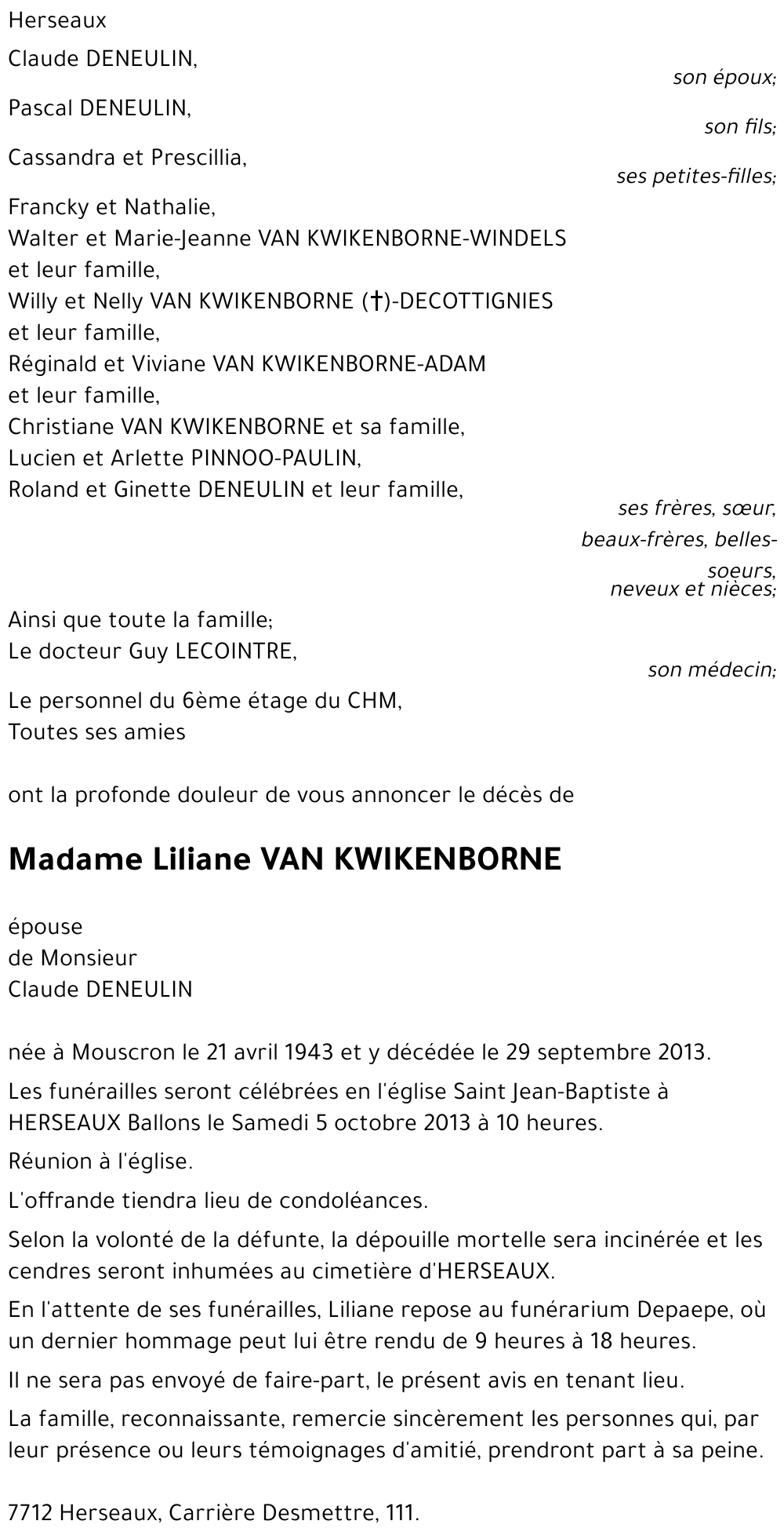 Liliane VAN KWIKENBORNE