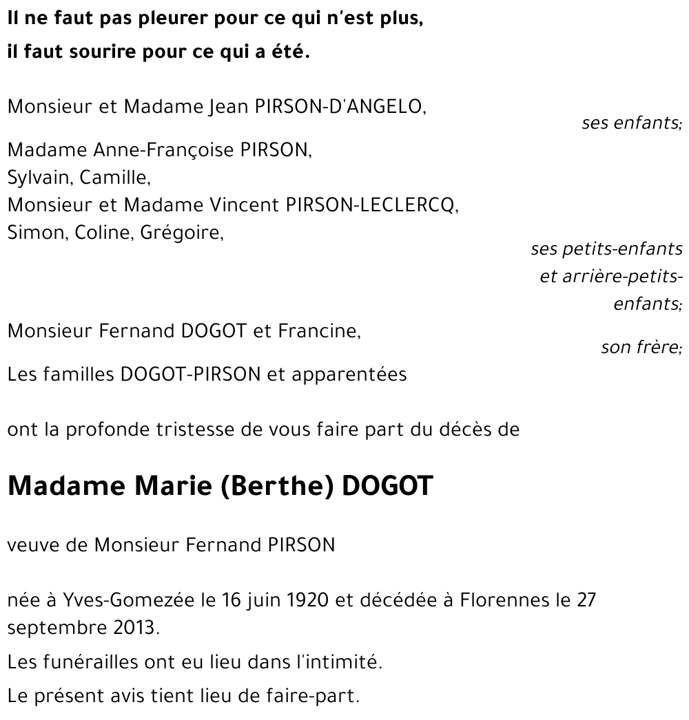 Marie (Berthe) DOGOT