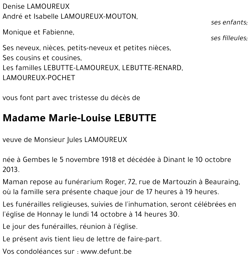 Marie-Louise LEBUTTE