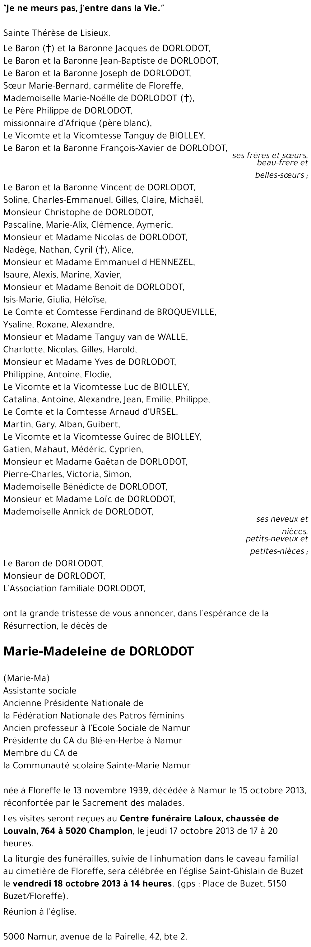 Marie-Madeleine de DORLODOT